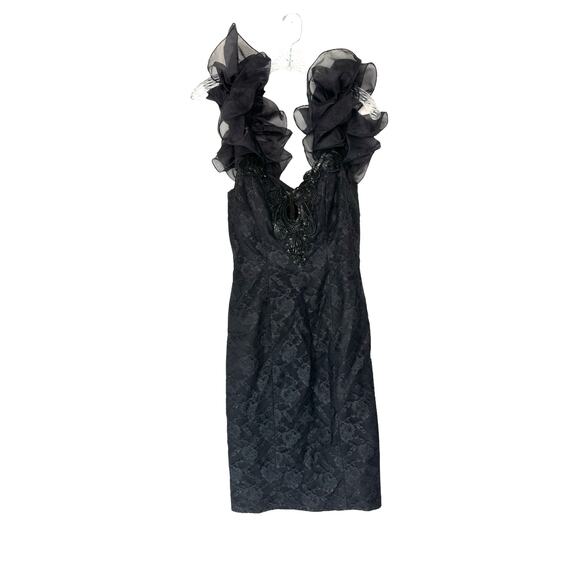 Loralie Vintage Lace Sequin Beaded Cocktail Prom Little Black Dress Size 10 - Picture 1 of 14